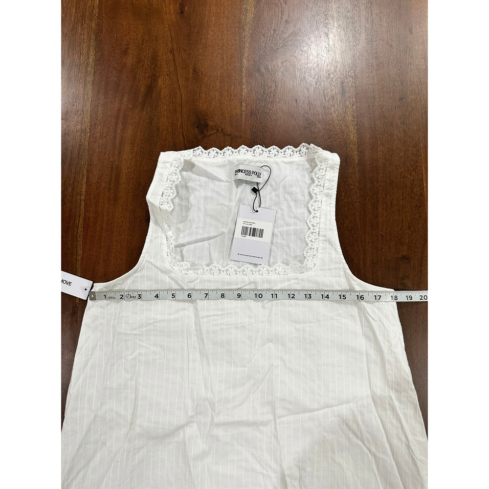 Princess Polly Alanah White Cotton Lace Square Neck Mini Dress Size 4 NWT - Picture 7 of 7